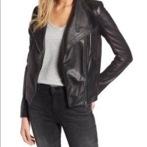Nordstrom Trouve Drape Front 100% Leather Jacket